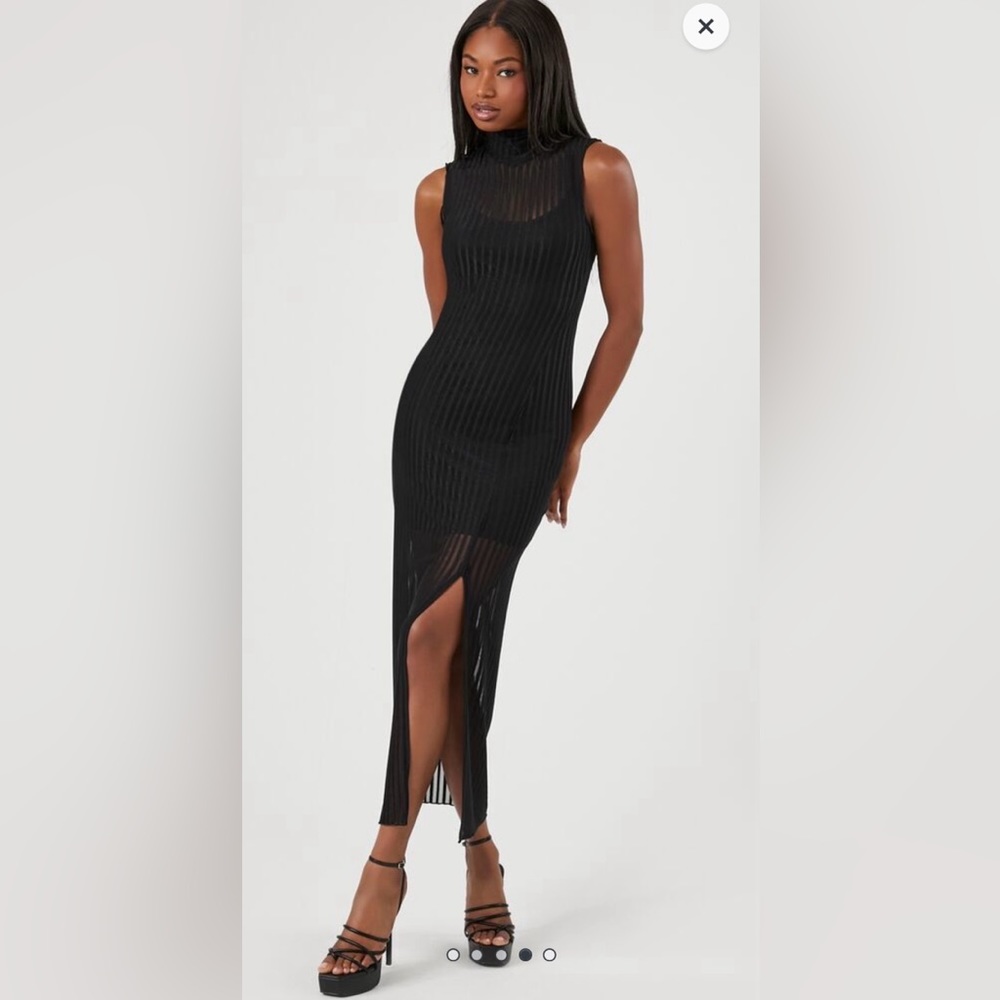 Sheer rib black dress size small mock neck